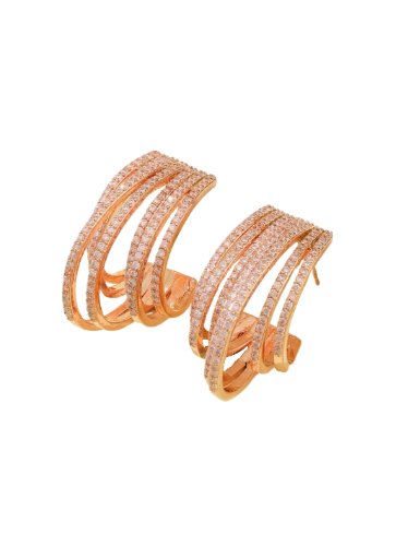 Pameer Store Micro Pave CZ Gold Plated Geometric Half Round Circle Hoop Earrings - Image 2