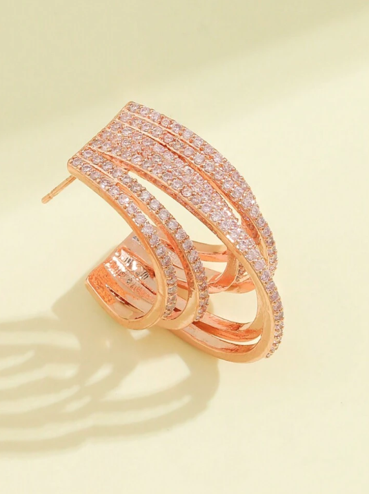 Pameer Store Micro Pave CZ Gold Plated Geometric Half Round Circle Hoop Earrings - Image 10