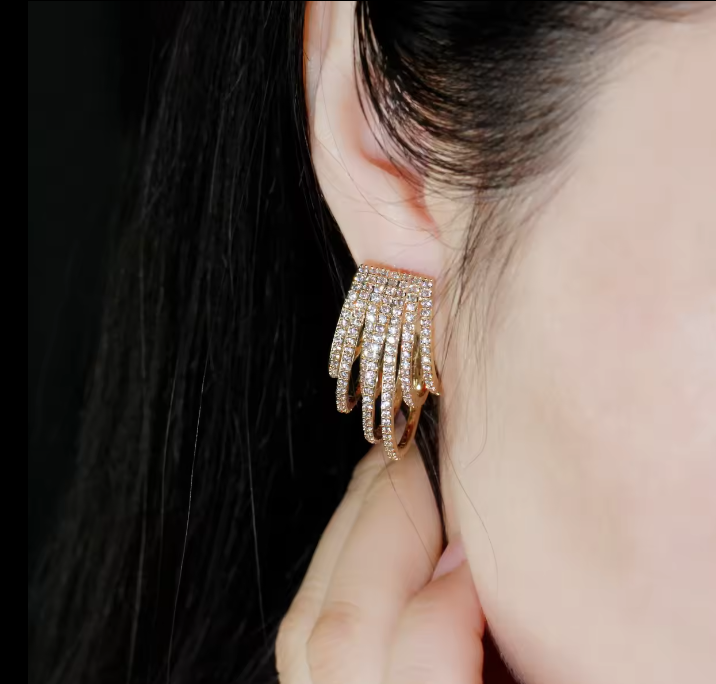 Pameer Store Micro Pave CZ Gold Plated Geometric Half Round Circle Hoop Earrings