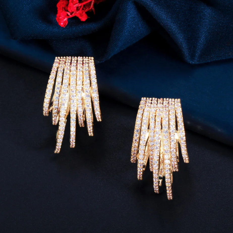 Pameer Store Micro Pave CZ Gold Plated Geometric Half Round Circle Hoop Earrings - Image 4