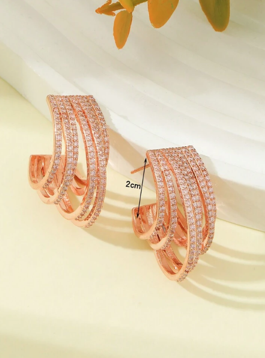 Pameer Store Micro Pave CZ Gold Plated Geometric Half Round Circle Hoop Earrings - Image 7