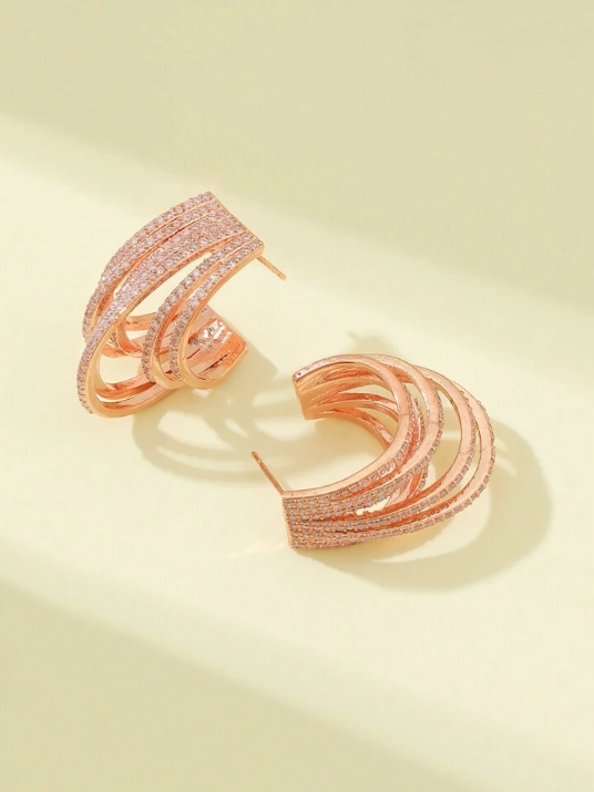 Pameer Store Micro Pave CZ Gold Plated Geometric Half Round Circle Hoop Earrings - Image 8