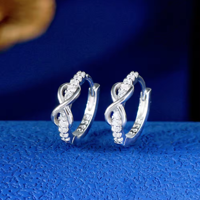 Pameer Store Fashion Minimalist Design 925 Sterling Silver White 5A Cubic Zircon CZ Infinity Symbol Forever Eternity Earring