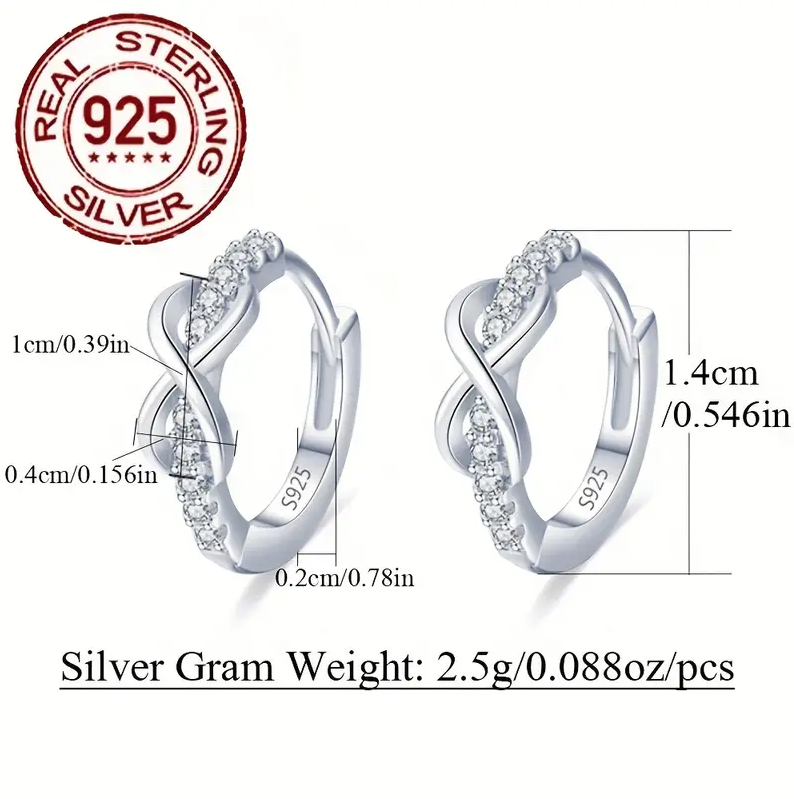 Pameer Store Fashion Minimalist Design 925 Sterling Silver White 5A Cubic Zircon CZ Infinity Symbol Forever Eternity Earring - Image 6