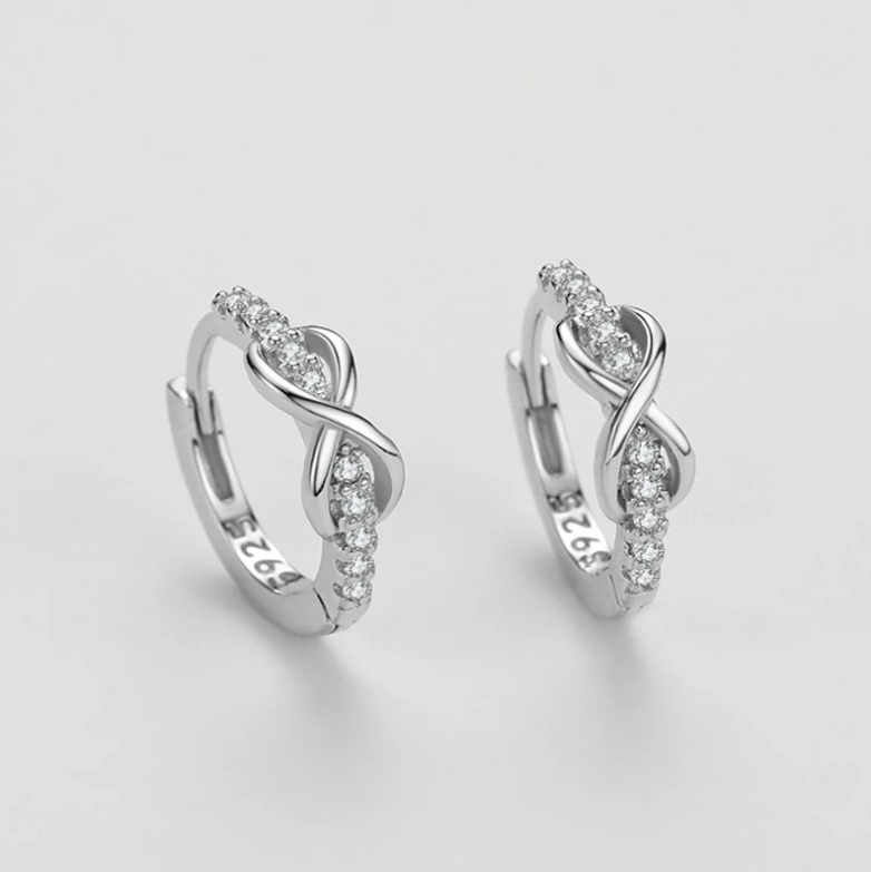 Pameer Store Fashion Minimalist Design 925 Sterling Silver White 5A Cubic Zircon CZ Infinity Symbol Forever Eternity Earring - Image 7