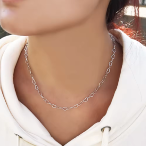 Pameer Store 925 Sterling Silver Heart Shape Crafted Simple Style Chain Link Necklace
