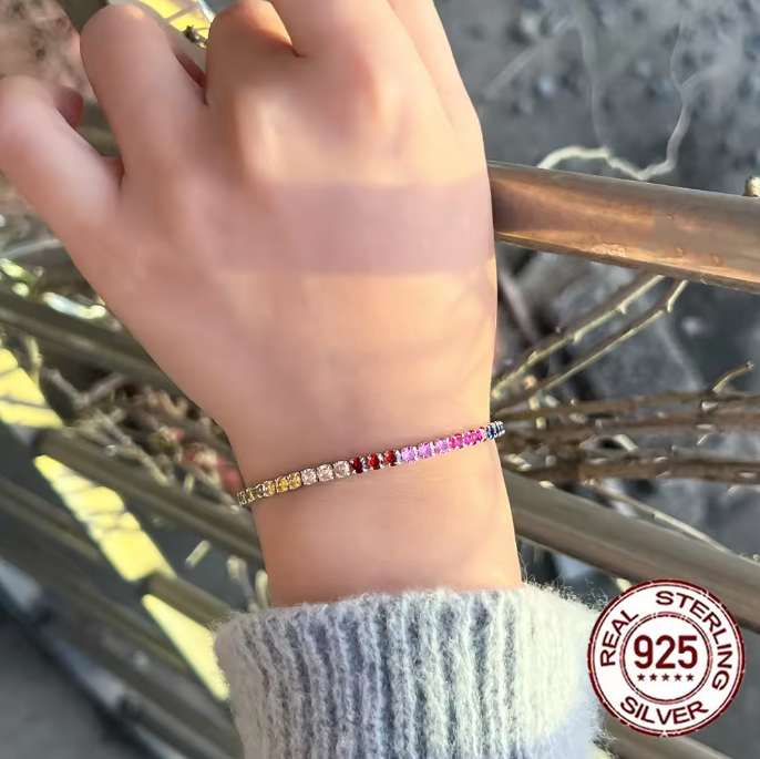 Pameer Store Mixcolor 3mm Cubic Zirconia 925 Sterling Silver Tennis Bracelet - Image 5