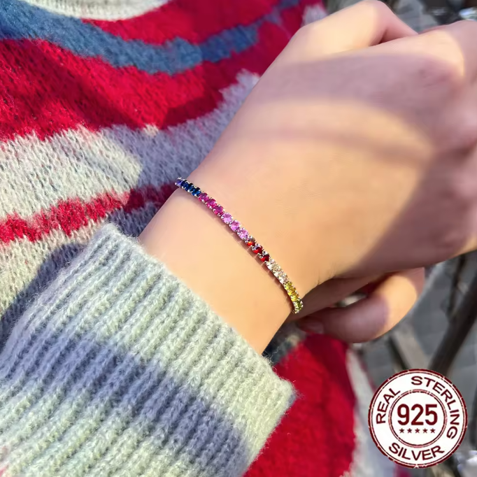 Pameer Store Mixcolor 3mm Cubic Zirconia 925 Sterling Silver Tennis Bracelet - Image 4