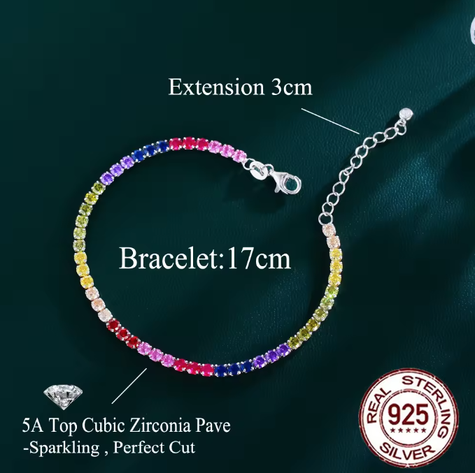 Pameer Store Mixcolor 3mm Cubic Zirconia 925 Sterling Silver Tennis Bracelet - Image 6