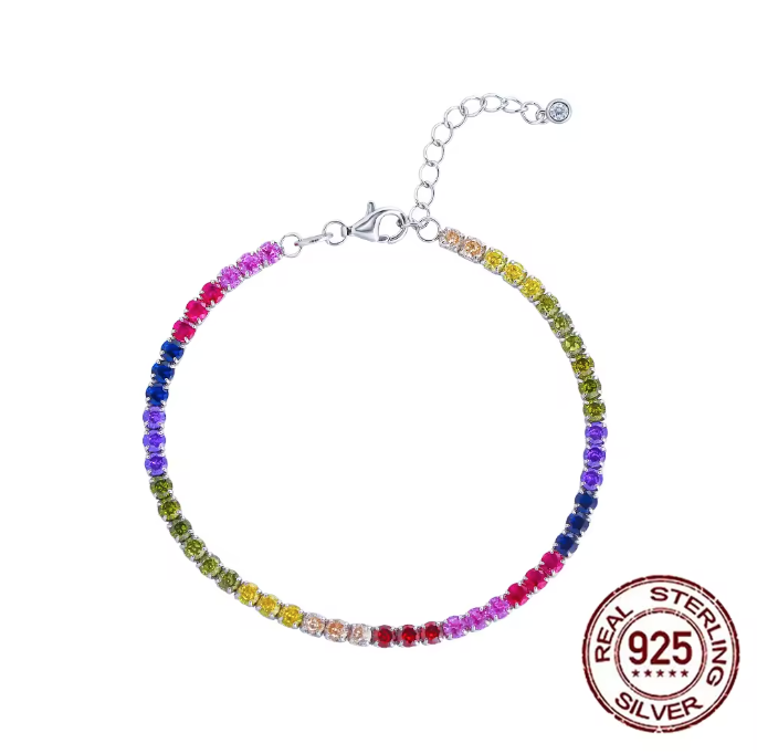 Pameer Store Mixcolor 3mm Cubic Zirconia 925 Sterling Silver Tennis Bracelet - Image 7