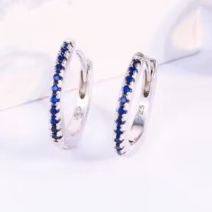 Pameer Store 14mm Huggie Blue CZ Hypoallergenic 925 Sterling Silver Small Hoop Earrings