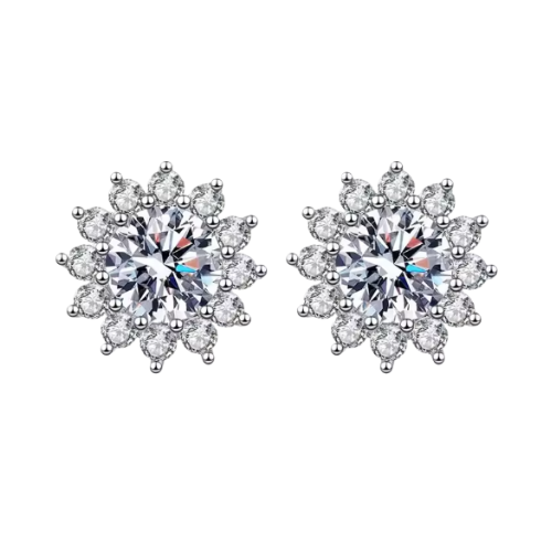 Pameer Store Dazzling Diamond Like Sunflower S925 Sterling Silver 8mm Cubic Zirconia Stud Earrings - Image 2