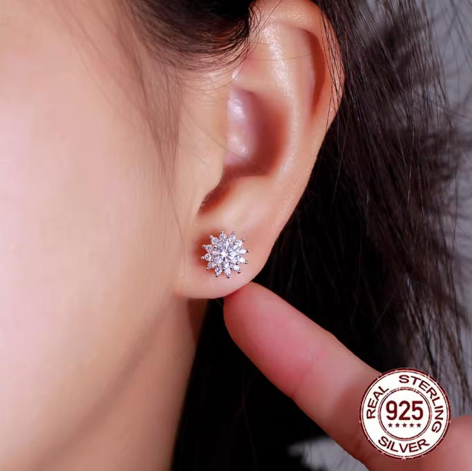Pameer Store Dazzling Diamond Like Sunflower S925 Sterling Silver 8mm Cubic Zirconia Stud Earrings - Image 5