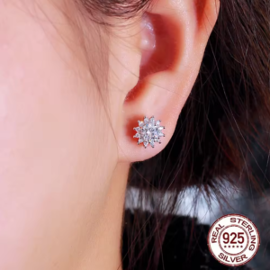 Pameer Store Dazzling Diamond Like Sunflower S925 Sterling Silver 8mm Cubic Zirconia Stud Earrings