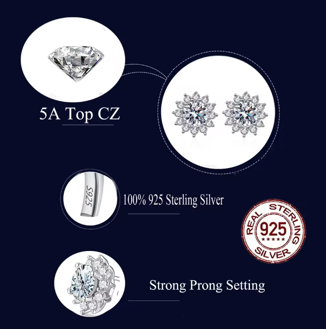 Pameer Store Dazzling Diamond Like Sunflower S925 Sterling Silver 8mm Cubic Zirconia Stud Earrings - Image 7