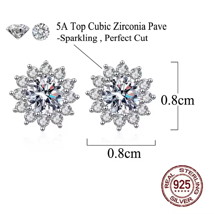 Pameer Store Dazzling Diamond Like Sunflower S925 Sterling Silver 8mm Cubic Zirconia Stud Earrings - Image 6
