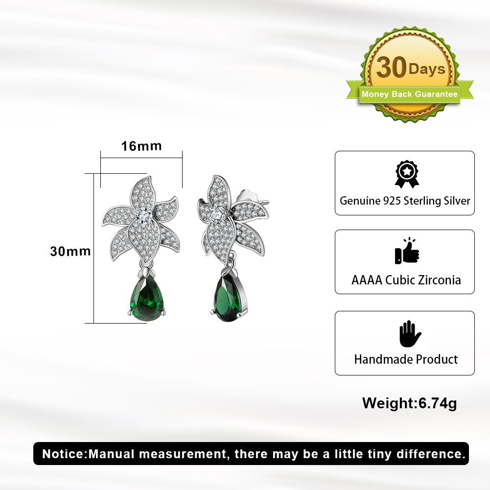 Pameer Store Light Luxury 925 Silver Inlaid High Cubic Zirconia Versatile Sweet Flower Water Drop Green Treasure Earring - Image 5