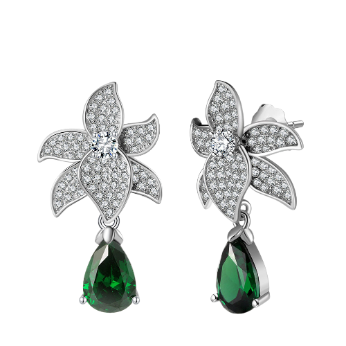 Pameer Store Light Luxury 925 Silver Inlaid High Cubic Zirconia Versatile Sweet Flower Water Drop Green Treasure Earring - Image 7