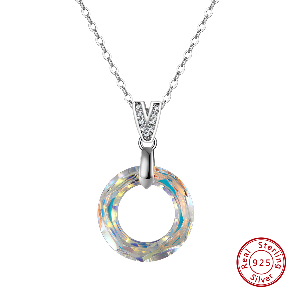 Pameer Store 925 Sterling Silver Circle Austria Crystal Pendant Necklace - Image 2
