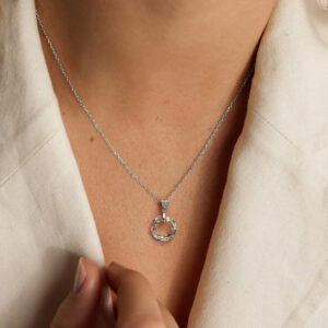 Pameer Store 925 Sterling Silver Circle Austria Crystal Pendant Necklace