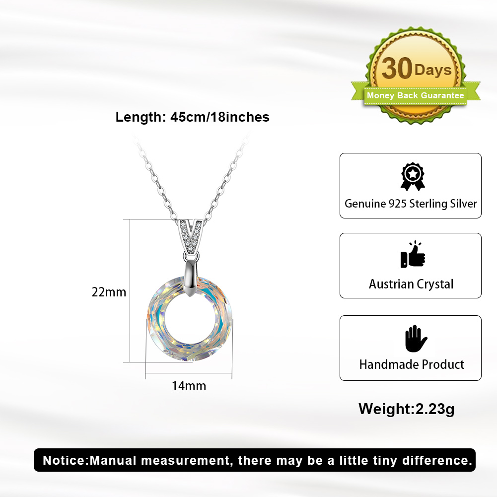 Pameer Store 925 Sterling Silver Circle Austria Crystal Pendant Necklace - Image 3