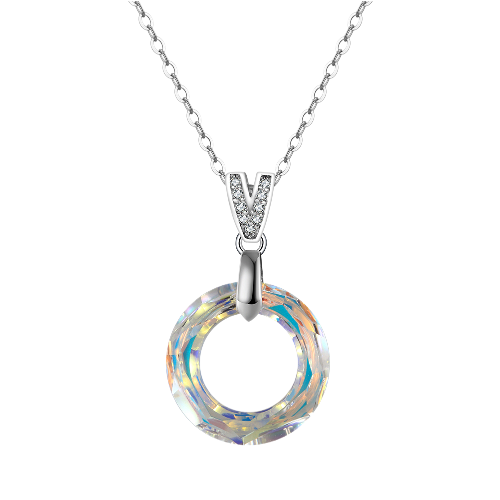 Pameer Store 925 Sterling Silver Circle Austria Crystal Pendant Necklace - Image 6