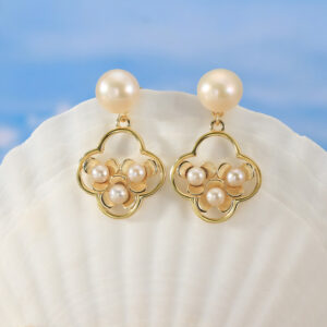Pameer Store Plated with 14K Gold Minimalist and Elegant Pearls Window Grille 925 Sterling Silver Stud-Drop Earring