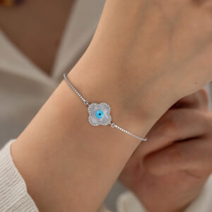 Pameer Store 925 Sterling Silver Hypoallergenic Evil Eye Clover Box Chain Bracelet