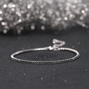 Pameer Store 925 Sterling Silver 1.5MM Tennis Square-Cut Black Zirconia Delicate Aesthetic Bracelet