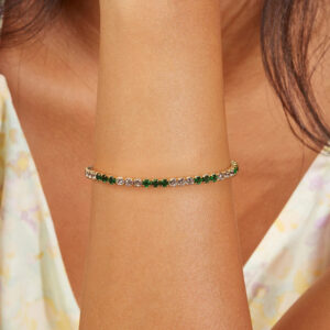 Pameer Store 3MM Bezel Setting White and Emerald Green Cubic Zirconia 925 Sterling Silver Casting Adjustable Tennis Bracele