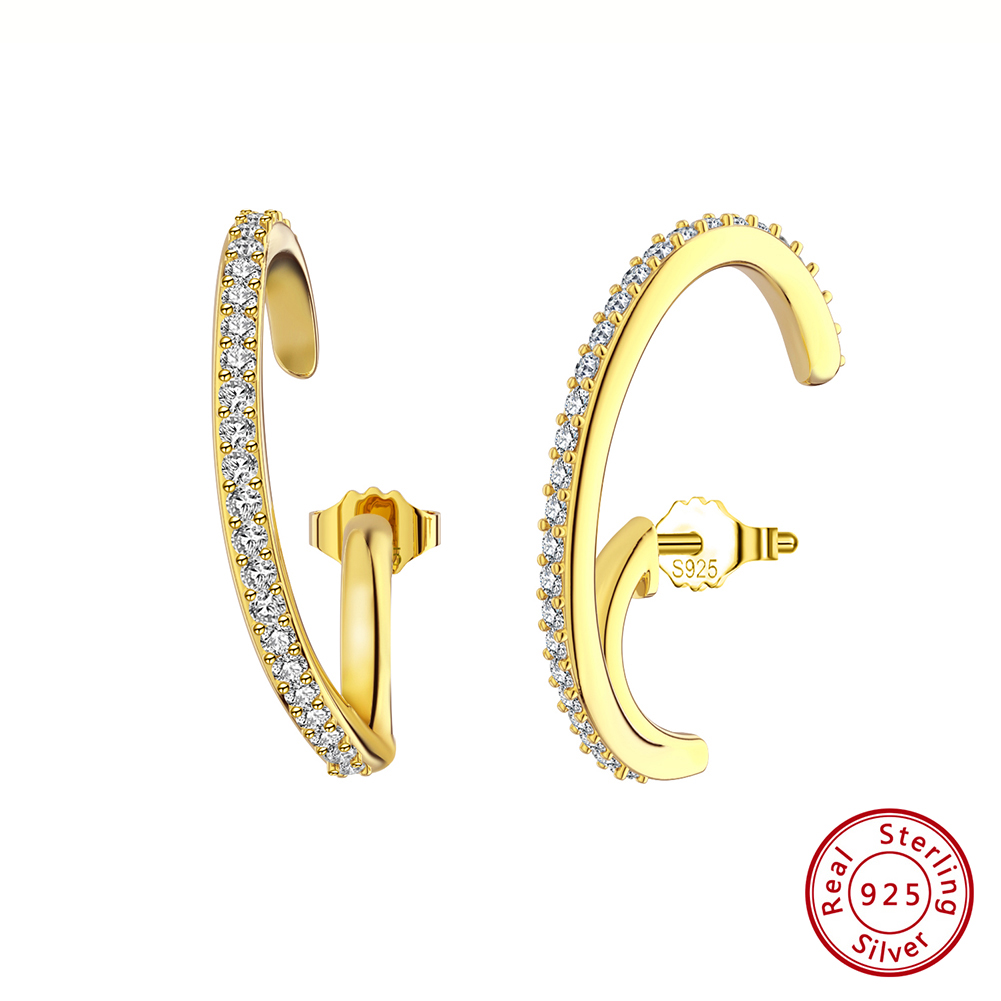 Pameer Store Pure 925 Sterling Silver Cubic Zirconia 14K Gold Plated Stud Fashion Earring - Image 2