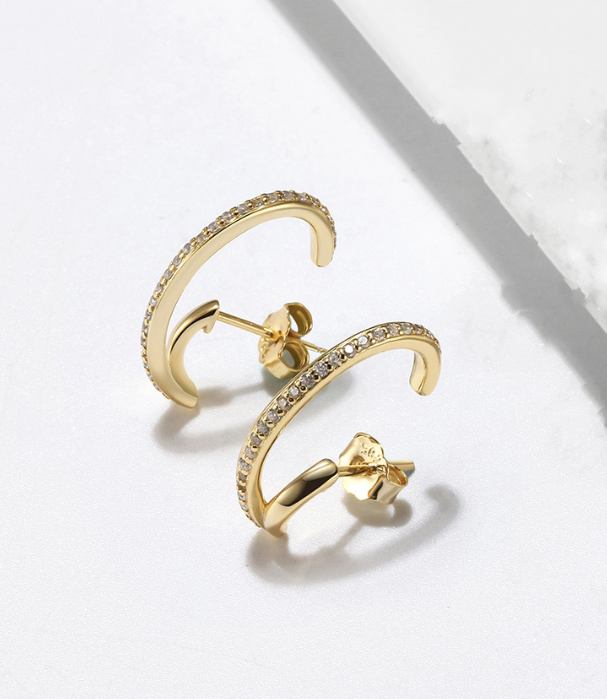 Pameer Store Pure 925 Sterling Silver Cubic Zirconia 14K Gold Plated Stud Fashion Earring - Image 4