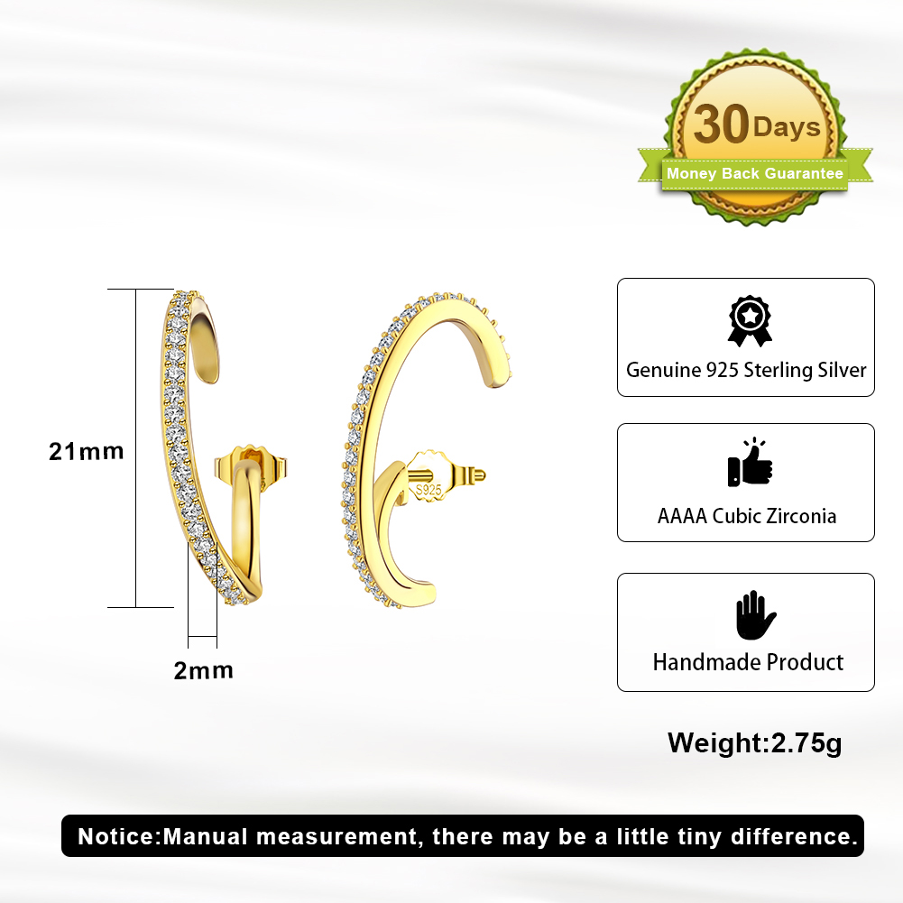 Pameer Store Pure 925 Sterling Silver Cubic Zirconia 14K Gold Plated Stud Fashion Earring - Image 8