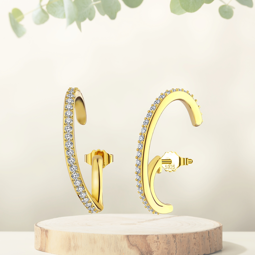 Pameer Store Pure 925 Sterling Silver Cubic Zirconia 14K Gold Plated Stud Fashion Earring - Image 5