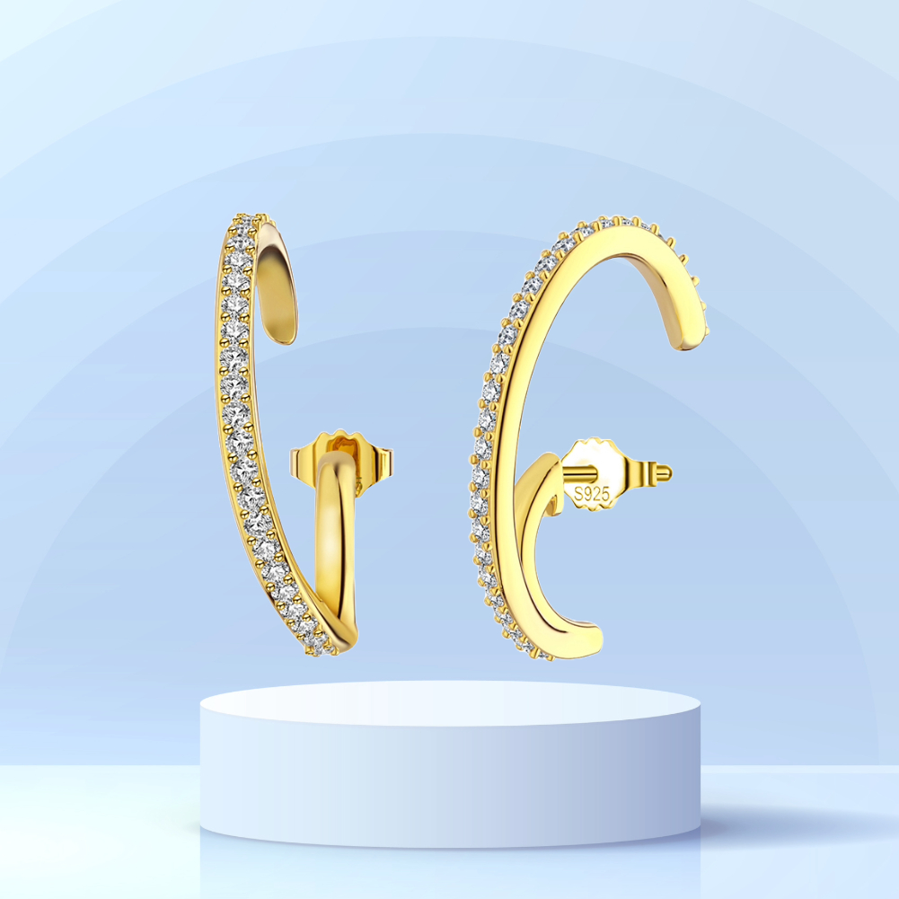 Pameer Store Pure 925 Sterling Silver Cubic Zirconia 14K Gold Plated Stud Fashion Earring - Image 6