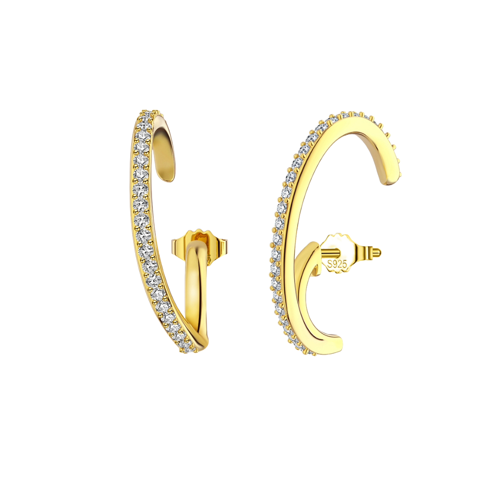 Pameer Store Pure 925 Sterling Silver Cubic Zirconia 14K Gold Plated Stud Fashion Earring - Image 7