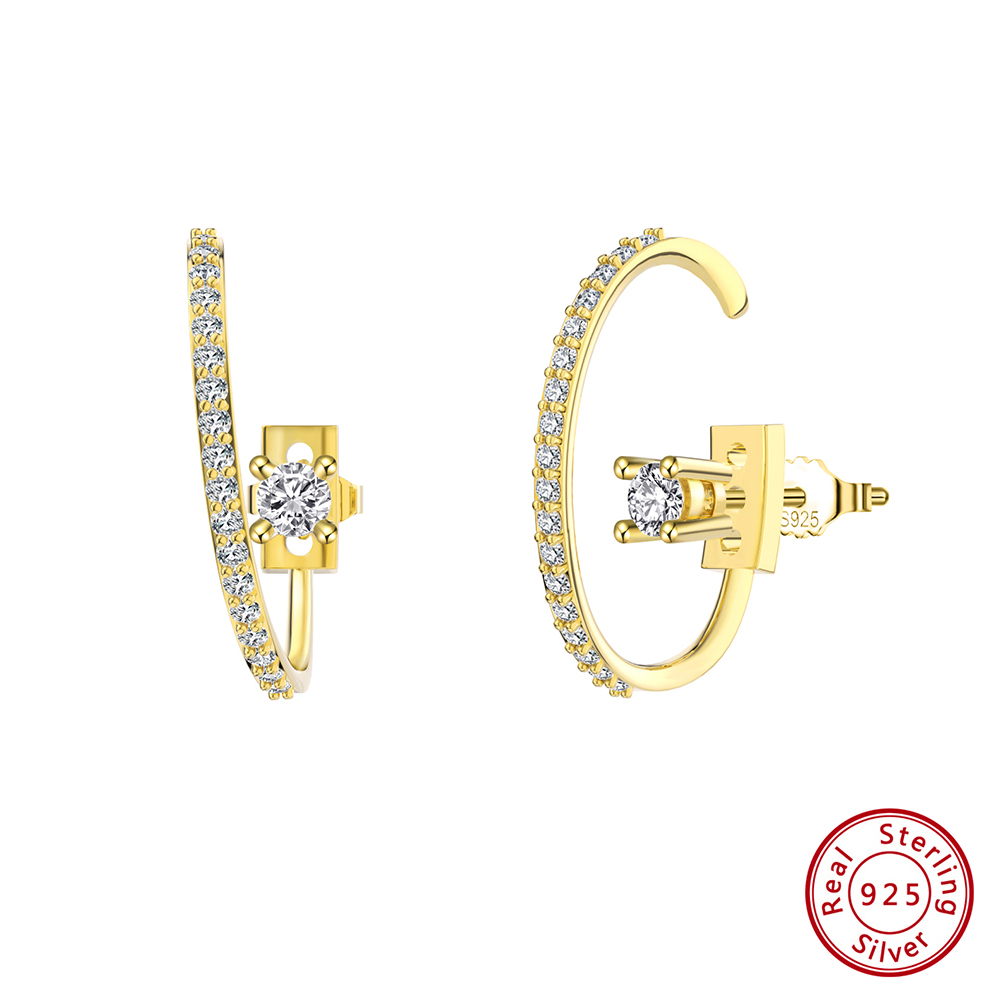 Pameer Store Ins Trend Fashion Temperament 925 Sterling Silver Delicate Simple 14K Gold Plated Hoop Earrings - Image 2