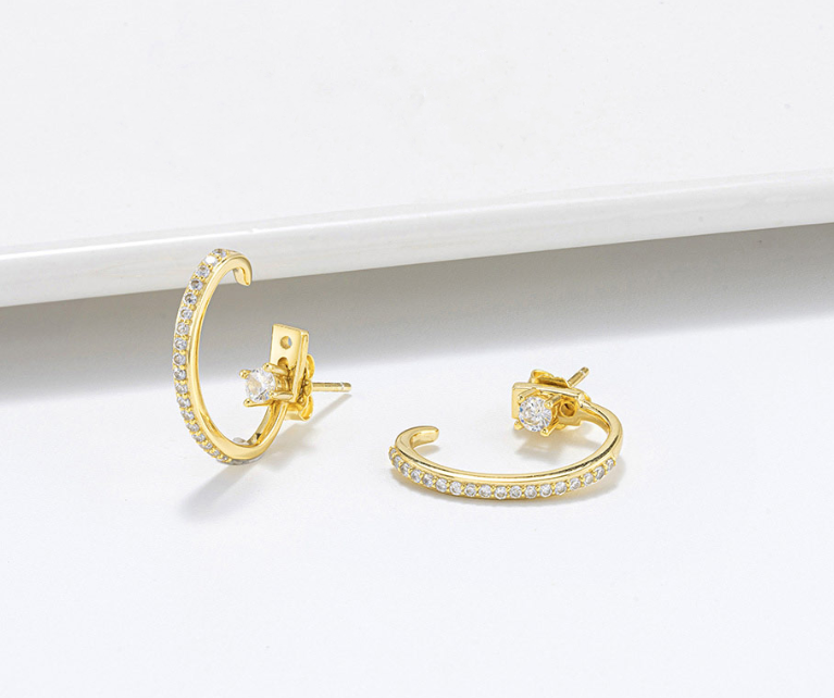 Pameer Store Ins Trend Fashion Temperament 925 Sterling Silver Delicate Simple 14K Gold Plated Hoop Earrings - Image 4