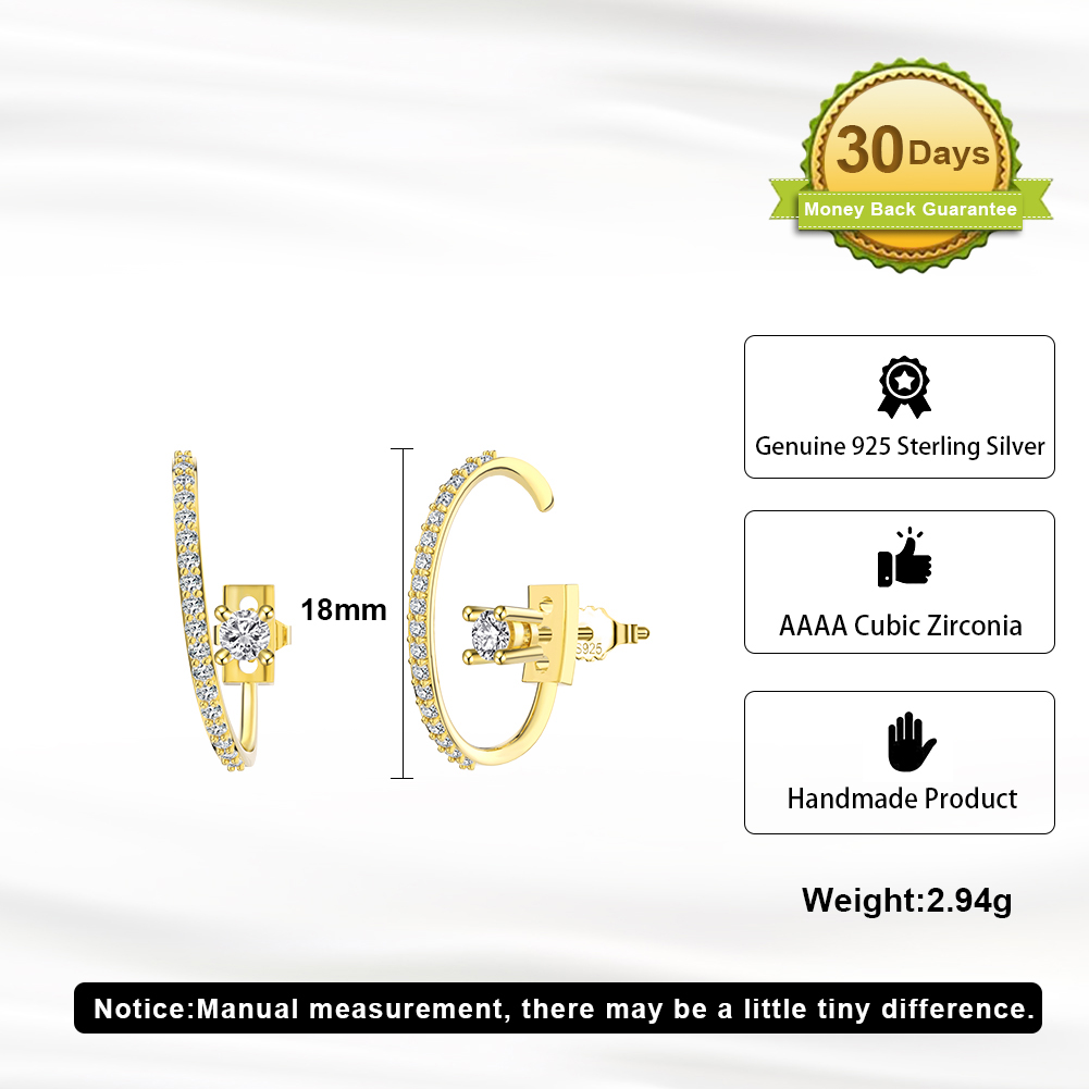 Pameer Store Ins Trend Fashion Temperament 925 Sterling Silver Delicate Simple 14K Gold Plated Hoop Earrings - Image 8