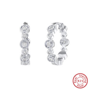Pameer Store 925 Silver Sparkling Cubic Zirconia Bezel Hoop Earrings