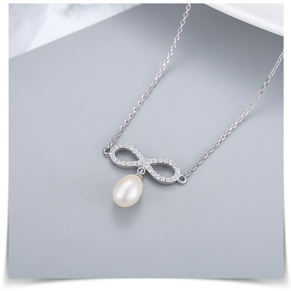 Pameer Store Infinity 925 Silver and Natural Freshwater Pearl Necklace - Image 2