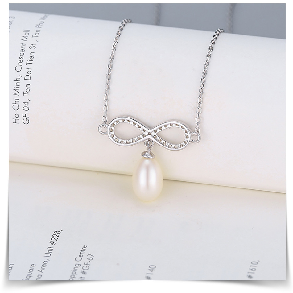 Pameer Store Infinity 925 Silver and Natural Freshwater Pearl Necklace - Image 3
