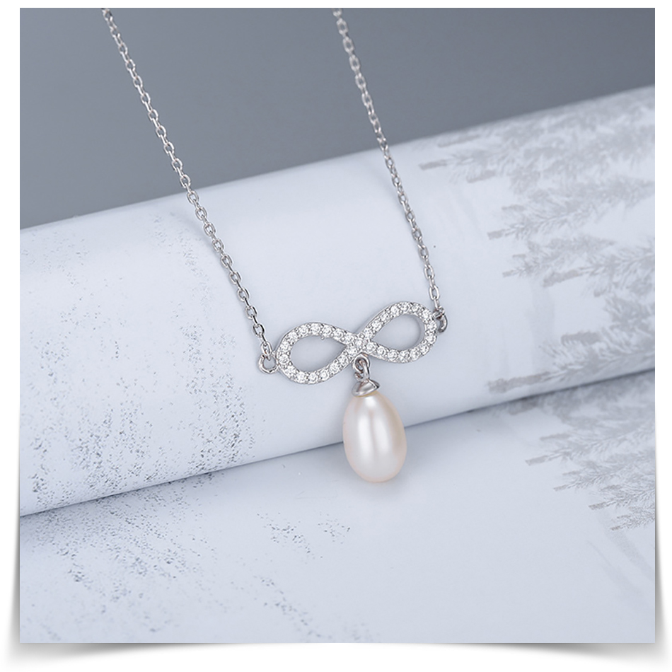 Pameer Store Infinity 925 Silver and Natural Freshwater Pearl Necklace - Image 4