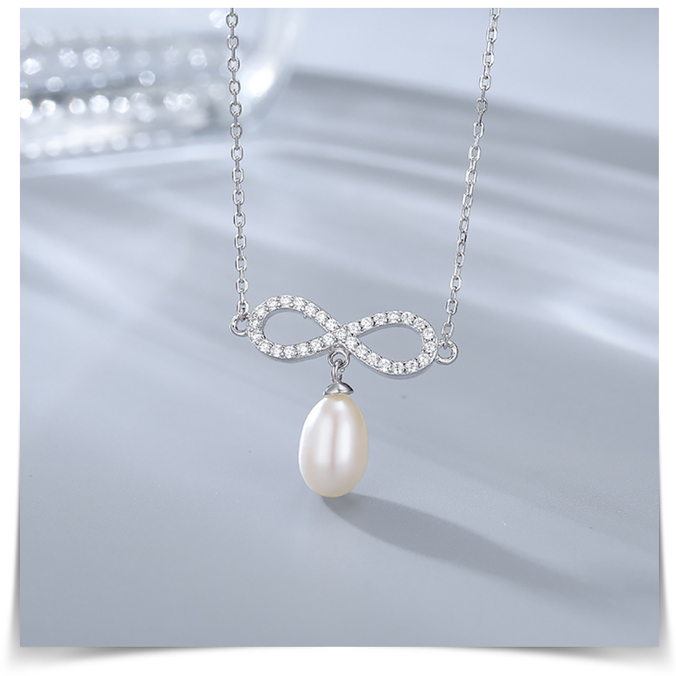 Pameer Store Infinity 925 Silver and Natural Freshwater Pearl Necklace - Image 5