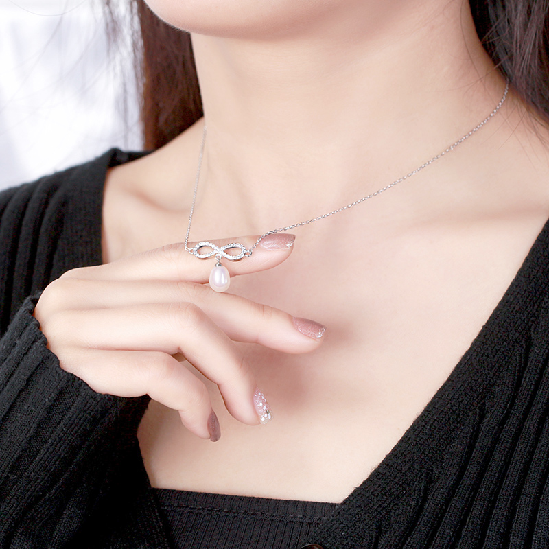 Pameer Store Infinity 925 Silver and Natural Freshwater Pearl Necklace - Image 6