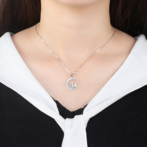 Pameer Store Crescent Moon with Elf Fairy Pendant Necklace