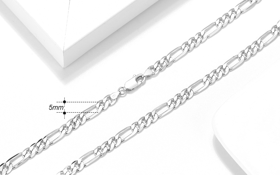 Solid 925 Italy Sterling Silver 5mm Diamond-Cut Figaro Chain Necklace-24 - Image 6