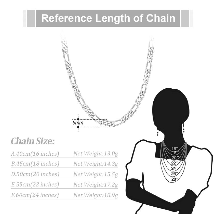 Solid 925 Italy Sterling Silver 5mm Diamond-Cut Figaro Chain Necklace-24 - Image 7