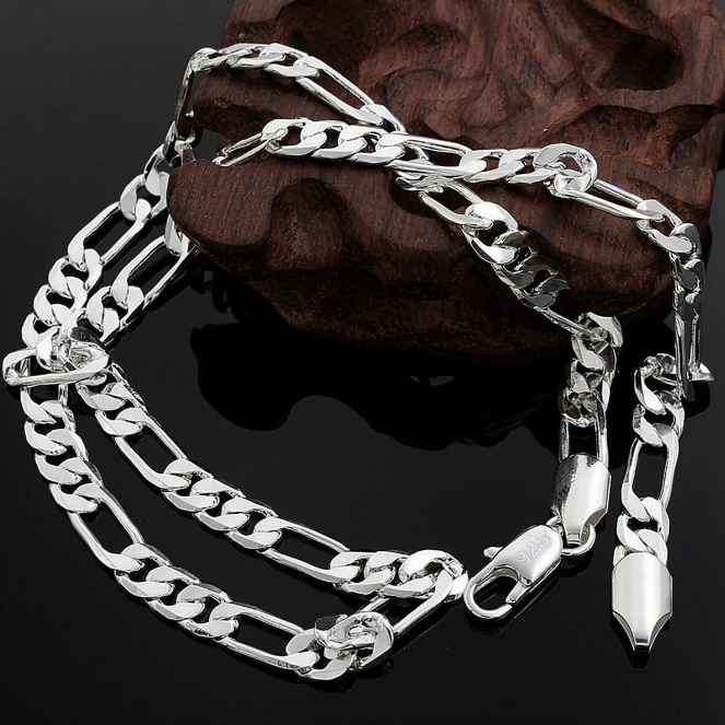 Solid 925 Italy Sterling Silver 5mm Diamond-Cut Figaro Chain Necklace-24 - Image 3