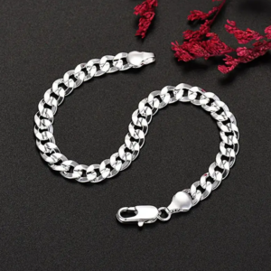 Pameer Store Impeccable Italian 925 Sterling Silver 7mm Chunky Cuban Link Chain Bracele